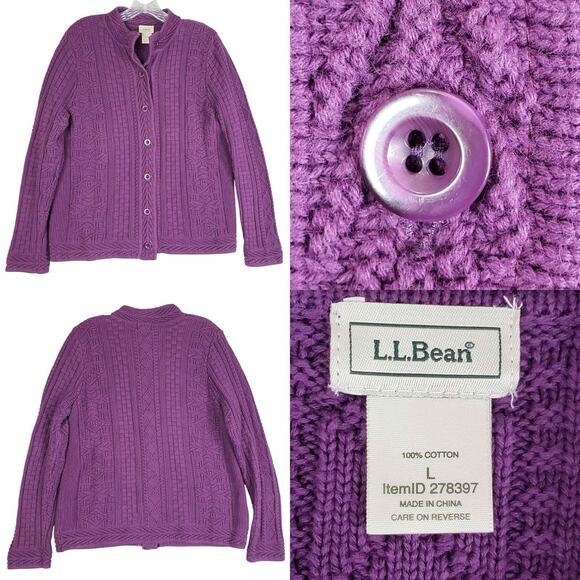 LL Bean Cardigan Womens Size Large L Purple Knit Button Front Vintage - Picture 1 of 8